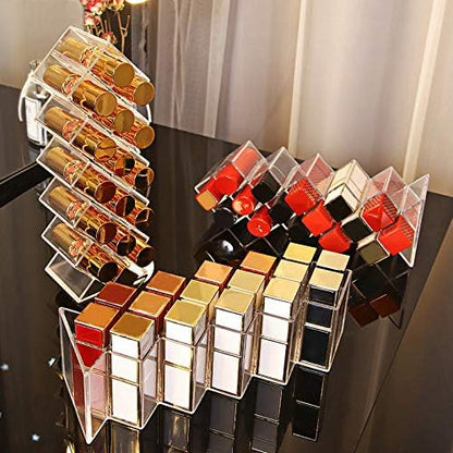 JessLab Lipstick Organizers, Acrylic Holder Lip Gloss Tower Clear Cosmetic Fish Sticks Lip Makeup Storage for Bathroom Vanity Countertop, 16 Slots