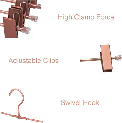 Pants Hangers 11.8" Space Saving Rose Gold Clothes Skirts Hanger 20 Pack Adjustable Clips for Jeans Trousers Display Closet Storage Scarves Slack Garment Multifunctional Rack