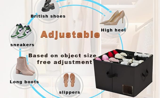 16-Compartment Shoe Box Organizer – Suitable for closets and entryways – Space-saving, can store sneakers, boots, and children's shoes – Transparent lid