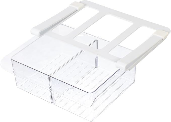 Glad Pull Out Fridge Drawer Organizer - Clip-On Under Shelf Refrigerator & Pantry Storage Bin with 2 Compartments for Fruit, Vegetables, and Deli Meat Drawer - BPA Free Clear Plastic