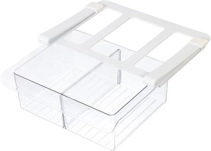 Glad Pull Out Fridge Drawer Organizer - Clip-On Under Shelf Refrigerator & Pantry Storage Bin with 2 Compartments for Fruit, Vegetables, and Deli Meat Drawer - BPA Free Clear Plastic