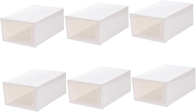 Abaodam Large Capacity Shoe Storage Boxes with Flip-top Lids, Thick Plastic Organizer for Home Closet, 6pcs Pearl White Stackable Shoe Organizers for Sneakers and Boots