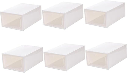 Abaodam Large Capacity Shoe Storage Boxes with Flip-top Lids, Thick Plastic Organizer for Home Closet, 6pcs Pearl White Stackable Shoe Organizers for Sneakers and Boots