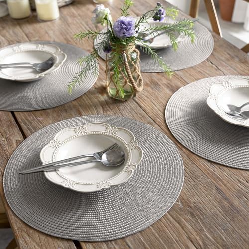 FunWheat Round Braided Placemats Set of 4 Table Mats for Dining Tables Woven Washable Non-Slip Place mats 15inch (Grey, 4pcs) - Image 5