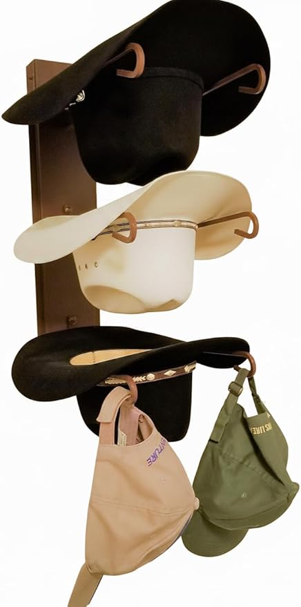 American Made 3 Cowboy Hat Rack, Wall Mount Three Tier Brimmed Hat Holder, Heavy Duty Powder Coated Steel, Rust Chisholm Trail Brown, Model 663 Classic CT