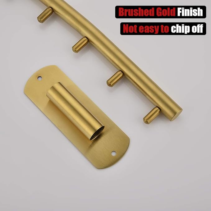 JQK Folding Clothes Hanger Rack, Stainless Steel Swing Arm Hook Holder, Clothing Hanging System Drying Closet Storage Organizer Brushed Gold Wall Mount, SHR100-BG