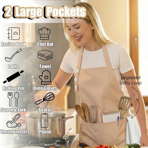 TOSHE Kitchen Apron for Women & Men Waterdrop Resistant, Adjustable Button - Image 2