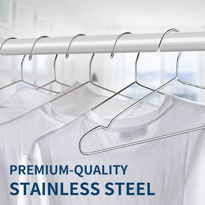 OIKA 30 Pack Heavy Duty Stainless Steel Hangers, Space-Saving Silver Clothes Hangers for Coats, Dresses, Shirts, Slacks with Non-Slip Groove Design, Ideal for Closet/Dorm/Laundry/Outdoor Use