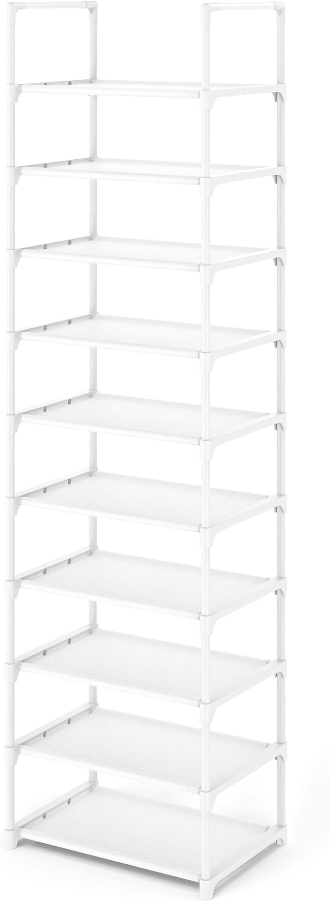 Kitsure Shoe Rack - 10-Tier Shoe Organizer with Detachable Fabric Shelves & Metal Frame, Tall Shoe Rack for Closet, Entrance, Living Room, 16.9" Wide - 10 Tier, White