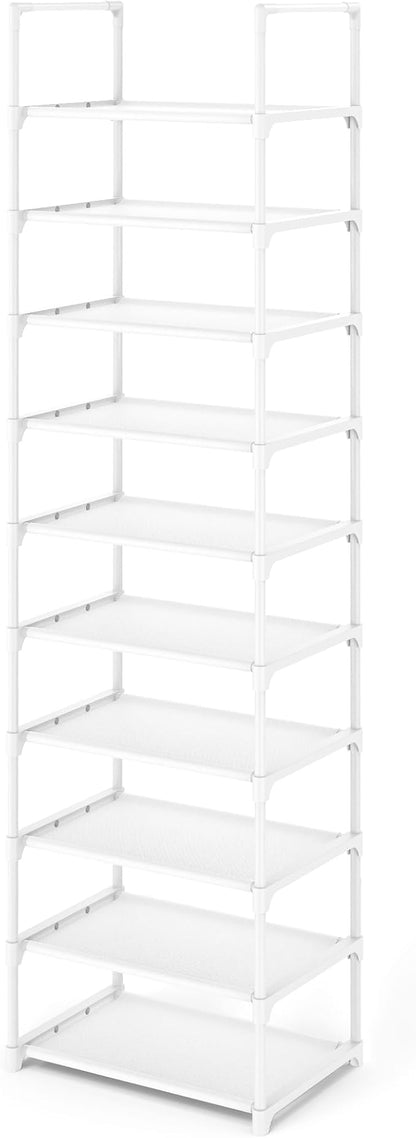 Kitsure Shoe Rack - 10-Tier Shoe Organizer with Detachable Fabric Shelves & Metal Frame, Tall Shoe Rack for Closet, Entrance, Living Room, 16.9" Wide - 10 Tier, White