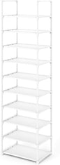 Kitsure Shoe Rack - 10-Tier Shoe Organizer with Detachable Fabric Shelves & Metal Frame, Tall Shoe Rack for Closet, Entrance, Living Room, 16.9" Wide - 10 Tier, White