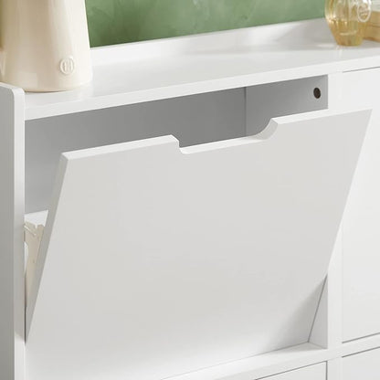 Haotian Ultra Thin Shoe Cabinet with 4 Flip-Drawers, Narrow Shoe Rack, Slim Shoe Storage Organiazer Entryway, White, FSR100-W, 7.5" D x 39.4" W x 35.6" H