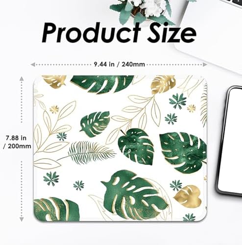 FROGIGO Mouse Pad with Stitched Edges - Tropical Leaf Mousepad for Women, 9.25 x 7.75 inch Washable Square Desk Pad, Non-Slip Rubber Base, Office Home Laptop Accessories - Golden Monstera - Image 3
