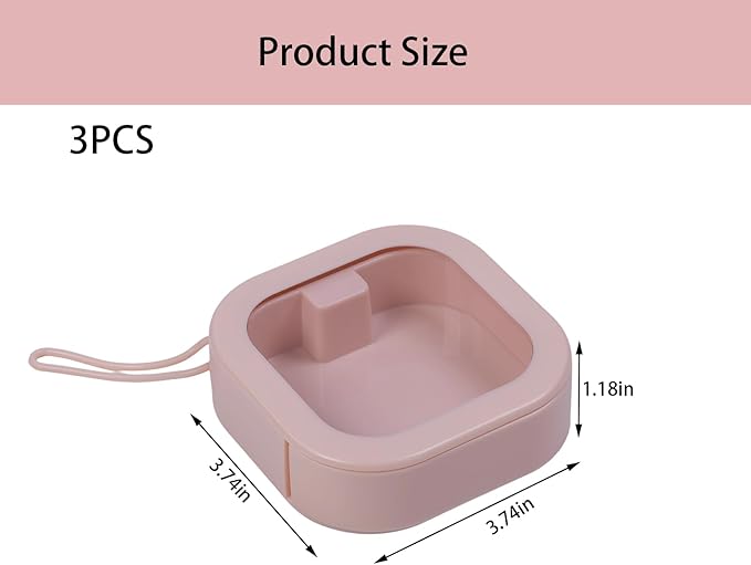 3 Pcs 3.74 * 3.74 * 1.18 in Pink Portable Hair Tie Organizer, Travel Hair Accessories Organizer Storage Boxes Portable Holder, Bathroom Cotton Swab Dispenser for Women/Mom