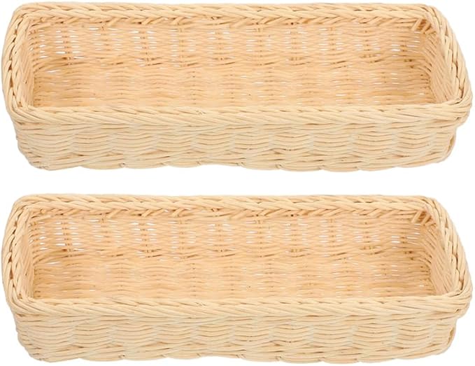 ULTECHNOVO Rattan Woven Cutlery Basket 2-Pack Utensil Organizer Spoon Fork Holder Kitchen Drawer Storage Tray 9.84X3.93X1.96 Inches Multipurpose Flatware Holder for Home