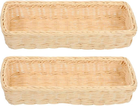 ULTECHNOVO Rattan Woven Cutlery Basket 2-Pack Utensil Organizer Spoon Fork Holder Kitchen Drawer Storage Tray 9.84X3.93X1.96 Inches Multipurpose Flatware Holder for Home