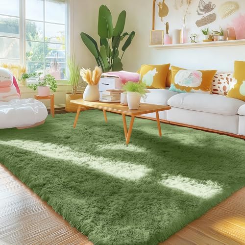 OLANLY Area Rugs for Living Room Bedroom, Machine Washable 4x5.9 ft Soft Fluffy Shaggy Bedside Rug, Indoor Floor Carpet for Kids Girls and Boys, Dorms, Nursery Rooms, Home Decor Aesthetic, Green - Image 3