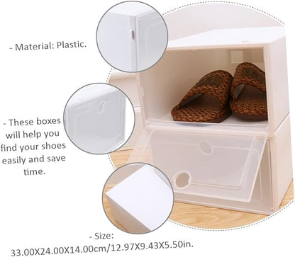6pcs Stackable Shoes Organizer Plastic Shoe Storage Boxes Drawer Design Space-saving Case for and Accessories Round White