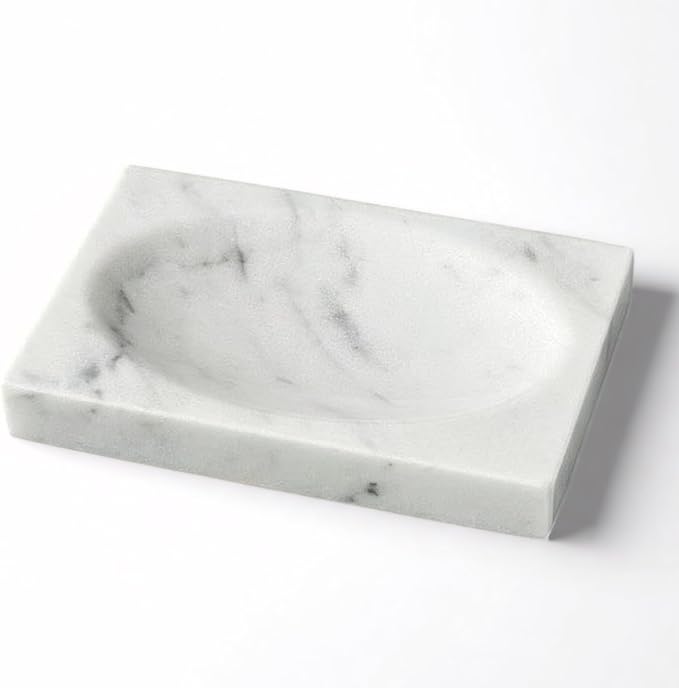 Marble Soap Dish for Shower - Stone Soap Tray Holder, Natural Soap Bar Holder Countertop Caddy, Marble Bathroom Accessories (Calacatta White)