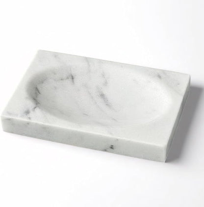 Marble Soap Dish for Shower - Stone Soap Tray Holder, Natural Soap Bar Holder Countertop Caddy, Marble Bathroom Accessories (Calacatta White)