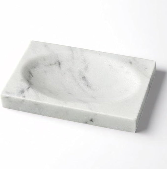 Marble Soap Dish for Shower - Stone Soap Tray Holder, Natural Soap Bar Holder Countertop Caddy, Marble Bathroom Accessories (Calacatta White)