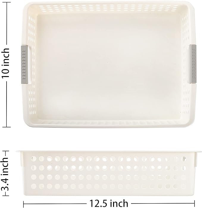 Bekith 4 Pack Plastic Storage Basket, A4 Size Plastic Storage Tray, Desktop File Organizer Baskets, 14 Inches x 10 Inches x 3.4 Inches, White