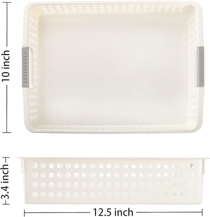 Bekith 4 Pack Plastic Storage Basket, A4 Size Plastic Storage Tray, Desktop File Organizer Baskets, 14 Inches x 10 Inches x 3.4 Inches, White