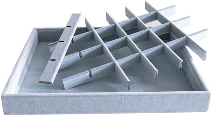 Multi Function Practical Drawer Organizer Jewelry Show Tray Home Store Premium Grade Gray Velvet Stackable Organizer Closet Storage Removable 24-Grid Jewelery Collection Drawer Divider Inserts