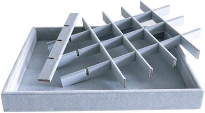 Multi Function Practical Drawer Organizer Jewelry Show Tray Home Store Premium Grade Gray Velvet Stackable Organizer Closet Storage Removable 24-Grid Jewelery Collection Drawer Divider Inserts