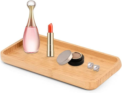 Bamboo Vanity Tray Bamboo Counter Tray Rack for Organizing Decor Display Toilet Tank Top Tray Pallet, Bathroom Storage Vanity Pallet 11.8 x 6 x 0.7in