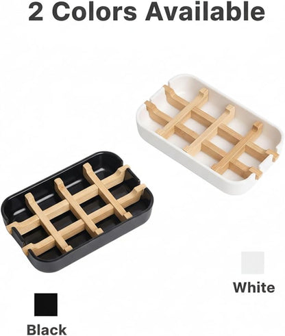 2 Pack Bamboo Fiber Soap Holder and Soap Dish Combination for Bathroom Bar Soap Holder Sink Deck Bathtub Shower Tray (Black)