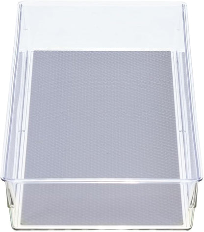Glad Drawer Organizer Bin, 15x6 - Heavy Duty Clear Plastic Storage Tray for Junk Drawers, Kitchen Utensils, Bathroom Vanity, and Organizing Pantry - BPA Free, Food Safe, Non Slip