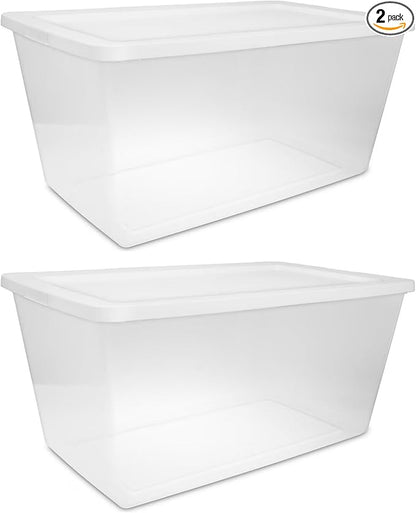 Storage Bin 90 Quart 2-Pack, Clear Plastic Stackable Storage Box with Lid, Storage Containers for Closet, Toy & Food, Moving Bin & Totes, Organization Packing Box