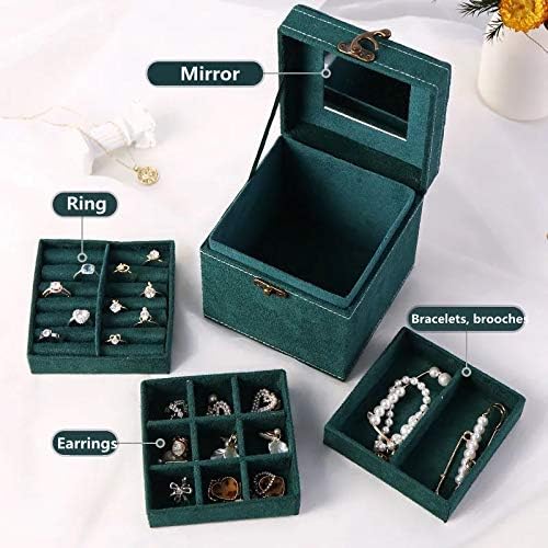 without brand 3-layer New jewelry storage box flannel jewelry storage box creative earrings earrings ring retro jewelry box (green)