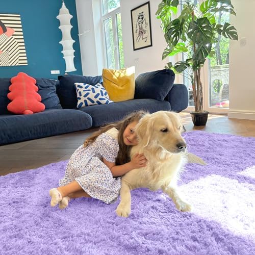 OLANLY 2x3 Machine Washable Small Bedside Rug, Soft Fluffy Shaggy Entryway Throw Rugs for Bedroom, Living Room, Indoor Floor Carpet for Kids Girl Boy, Nursery Room, Home Decor Aesthetic, Light Purple - Image 5