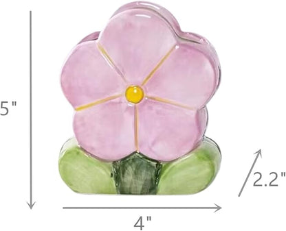 TANG SONG Ceramic Bloom Five Petals Make up Brush Holder Flower Cosmetic Storage Box Pen and Pencil Holder Desktop Organizers (Purple)