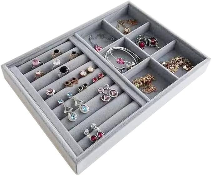 Gray Velvet Stackable Organizer Premium Quality Stackable Tray for Rings Accessaries Jewelry Collectibles Closet Orgnization Drawer Dividers Inserts