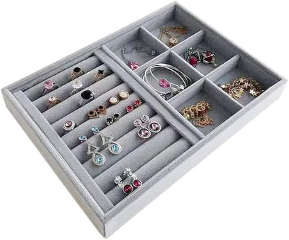 Gray Velvet Stackable Organizer Premium Quality Stackable Tray for Rings Accessaries Jewelry Collectibles Closet Orgnization Drawer Dividers Inserts