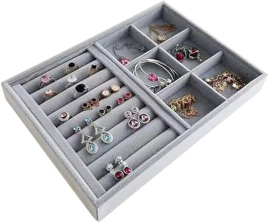 Gray Velvet Stackable Organizer Premium Quality Stackable Tray for Rings Accessaries Jewelry Collectibles Closet Orgnization Drawer Dividers Inserts