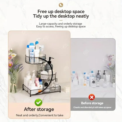 3-Tier Metal Cosmetic Organizer,Cosmetic Storage Rack for Vanity Tables,Multipurpose Metal Bathroom Organizers and Storage, Use Countertop Organizer for Perfume/Makeup/Vegetables (Black 1)