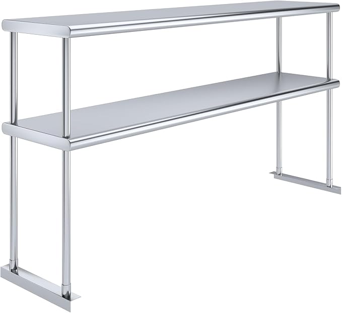 60" x 14" NSF Stainless Steel Double Overshelf | 18-Gauge Heavy-Duty | Includes Brackets
