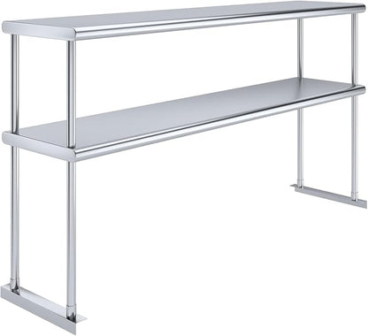 60" x 14" NSF Stainless Steel Double Overshelf | 18-Gauge Heavy-Duty | Includes Brackets