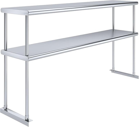 60" x 14" NSF Stainless Steel Double Overshelf | 18-Gauge Heavy-Duty | Includes Brackets