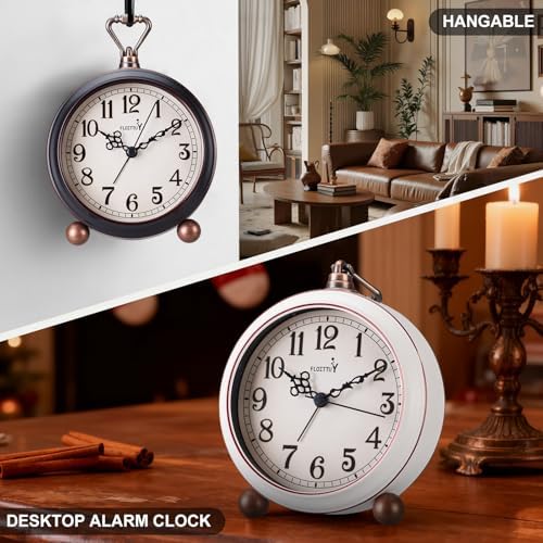 FLOITTUY 4.5" Battery Operated Antique Retro Analog Metal Alarm Clock, Silent Bedside Desk Clock, Wall-Hanging Vintage Clock(Vintage Black) - Image 2