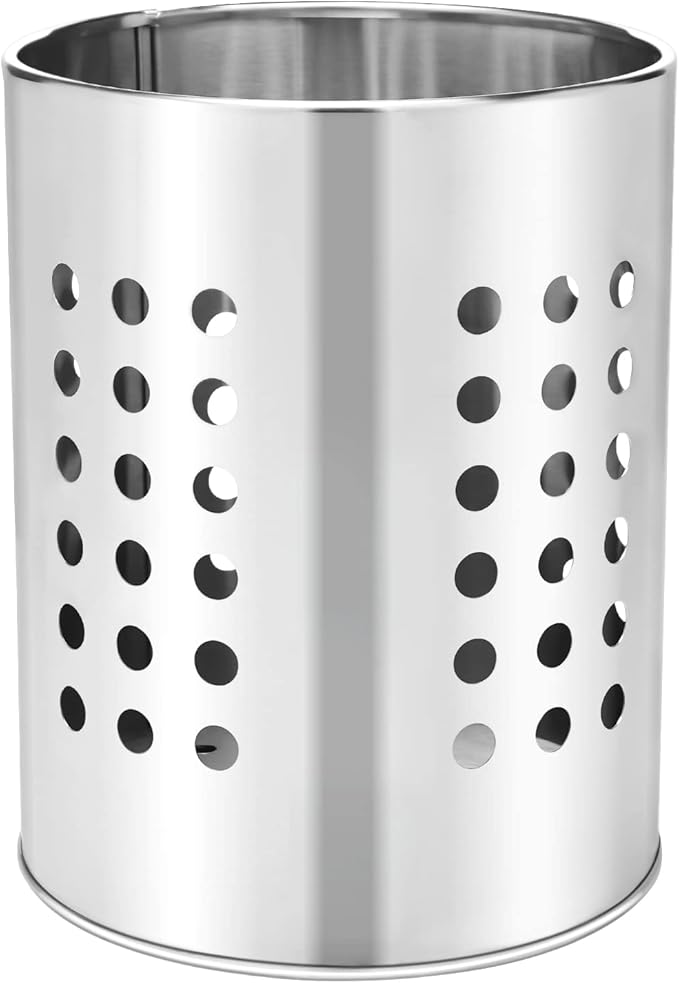 EORTA Stainless Steel Kitchen Utensil Holder Flatware Cylinder Silverware Draining Organizer Drying Rack with Round Drain Holes for Forks, Knives, Spoons, Chopsticks, Small