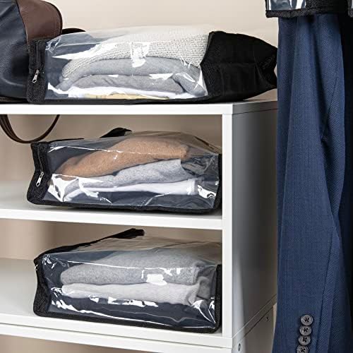 Household Essentials Under Bed Zippered Sweater Storage Bags with Clear Vision Panel, Set of 3, Black - Image 2