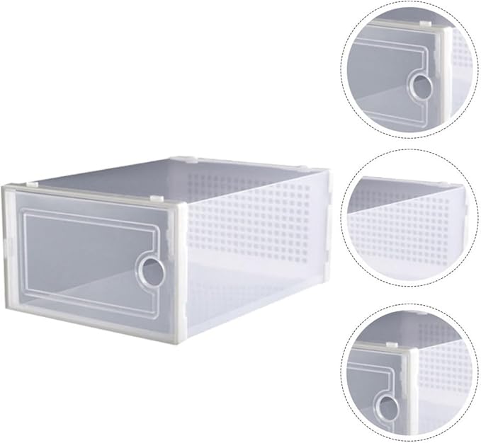 Ciieeo Thickened Plastic Shoe Storage Boxes with Drawer White Simple Shoe Racks for Dormitory Closet Organization 2pcs