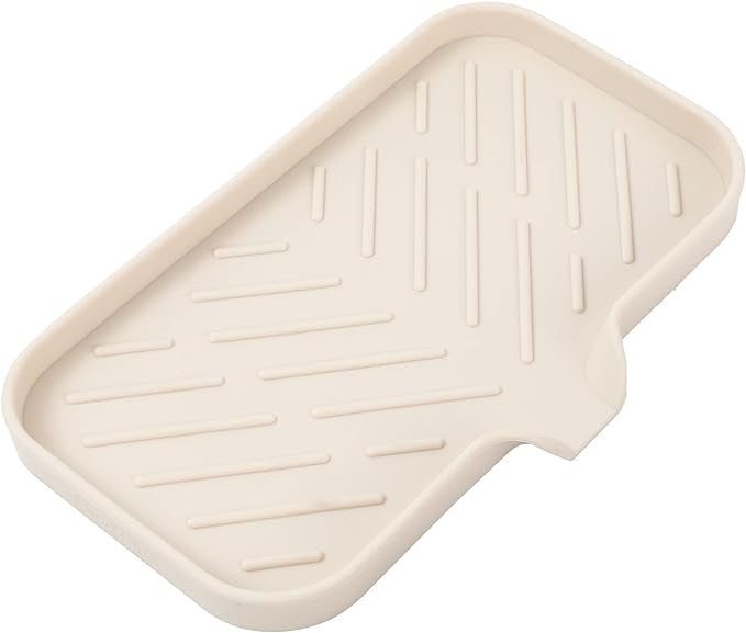 MicoYang Silicone Bathroom Soap Dishes with Drain Spout-Bathroom and Kitchen Sink Organizer,Sponge Holder,Dish Soap Tray,Perfect for Dispenser,Scrubber,Bottle,Cup on Sink or Counter-Tapioca 9.6"×5.3"