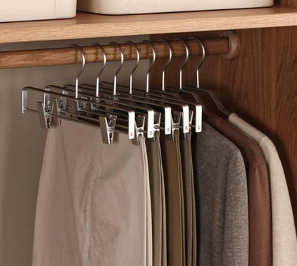 Premium Matte Silvery Aluminum Pants Clip Hanger 100 Pack, 12” Extra Smooth & Durable Metal Shirt Dress Aluminum Alloy Hanger,Clothing Support,Clothing Hang