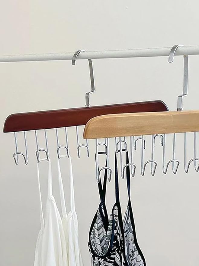 Wooden Belt Holder - Multifunctional Wooden Belt Hanger with 8 Metal Hooks - Wood Tie Scarf Rack Holder Hangers Organizer | for Hanging Belts,Tie,Scarves,neckties, Khaki